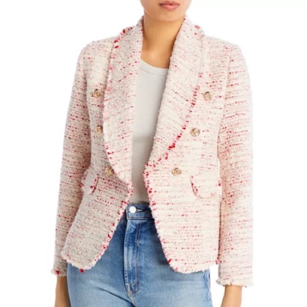 Aqua Blush Tweed Blazer with Fringe